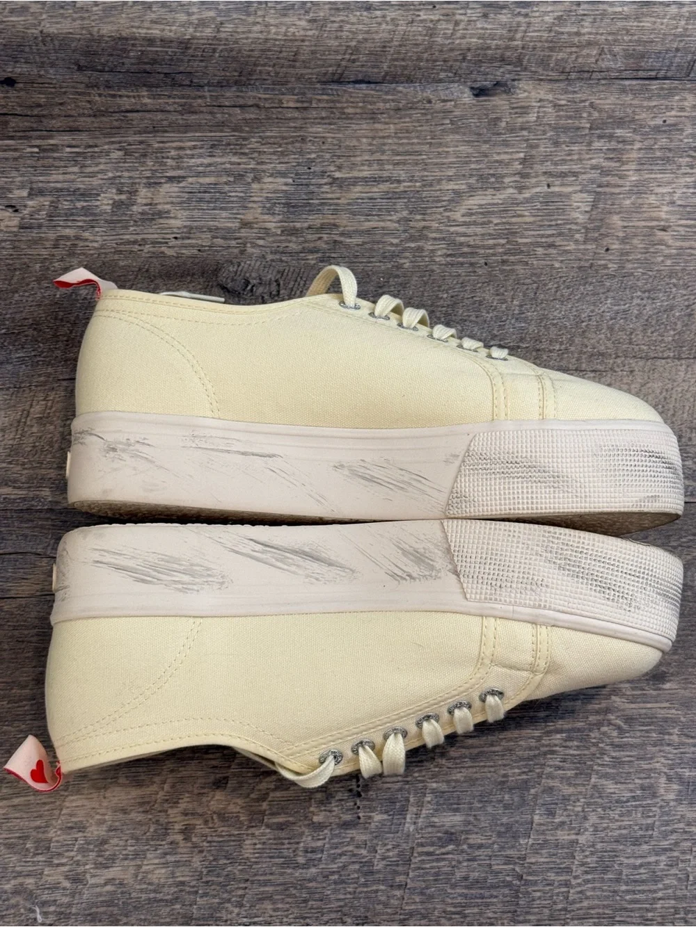 Superga Women’s Cream Canvas Platform Sneakers with Red Embroidery